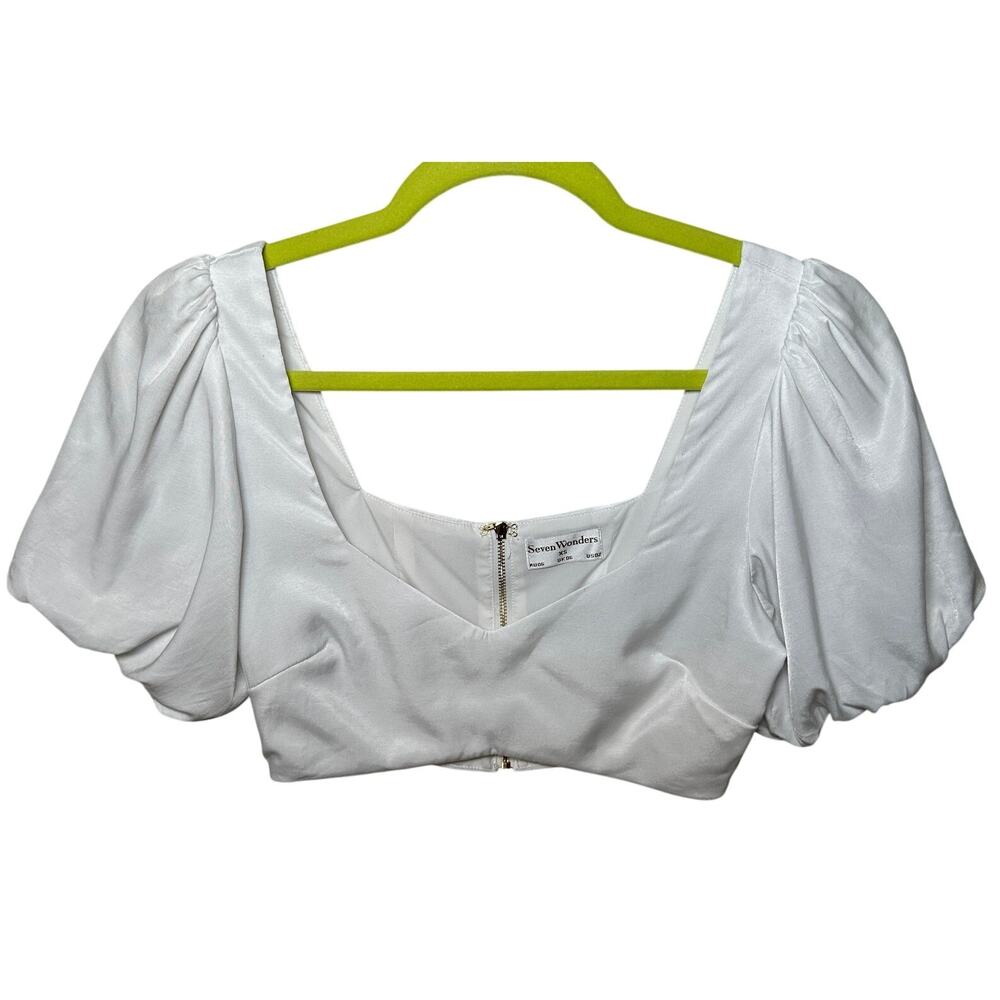 Seven Wonders White Puff Sleeve Zip Front Crop Top – Size XS